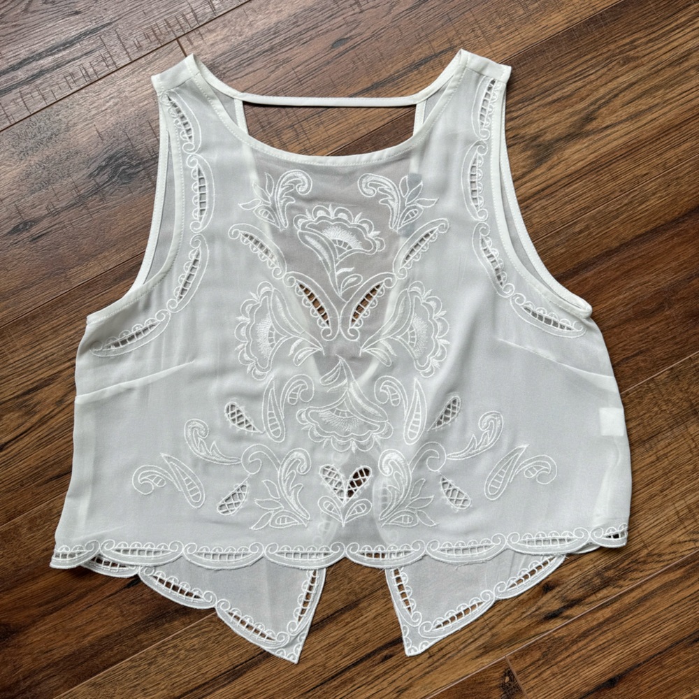 Sheer White Lace Pattern Small Crop Top. You Are Not Alone Brand.